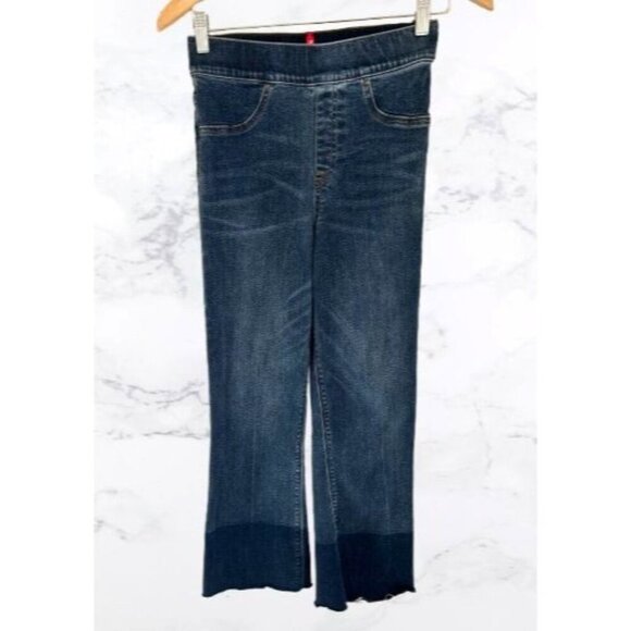Spanx Pull On Vintage Denim Blue Legging Raw Hem Distressed Jeans Size S/P - Picture 1 of 8